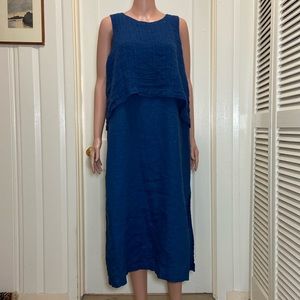 Petite Large J. Jill Linen Loose Sleeveless Blue Dress